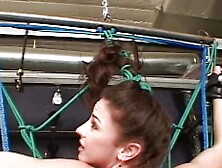 Tided up slave obeys her master