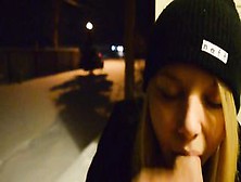 Girlfriend Gives A Swallowing Bj In Backyard