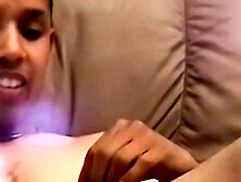 Little black bitch is yearning to ride a giant white dick