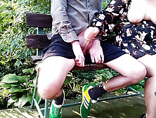 Horny MILF Mom with Big Natural Tits Gives Handjob Outdoor