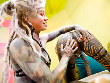 Alt-Girls Tattooed Lesbian Dildo Punk,  Goth,  Hippie,  Spit Tongue