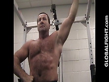 Hairy Bodybuilder Muscledaddy Flexing Muscles In Gym