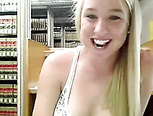 Hot blonde masturbation in library