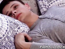 Homosexual stepdad wakes up twink for some bareback and creampie