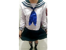 Asian Crossdresser Masturbating Wearing Japanese Sailor Uniform