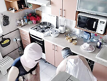 Hot amateur couple having fun in the kitchen.