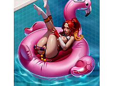 Wet snatch dildo fuck with Use Beads in booty 3d Horny Villa