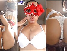 The Latin babe is in 4 and wearing sexy lingerie,  masked blowjob,  sucking with a lot of drool and her perfect ass