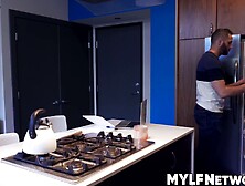 Stepmom Preston Lee spreads pussy in a rough fucking session in the kitchen stepson D