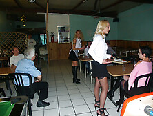 Waitresses anal at the public restaurant