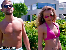 Stepsister Gets 2 Cocks Outdoors - Sunny Day