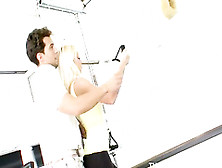 lovely blonde gets her pink pussy fucked hard by her pilates tra