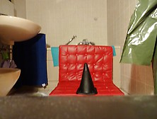 Perv Latex Bessy Is Riding Giant Dildo In Her Toilet Room