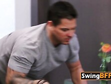 HUNKY muscled Latino takes blonde wife to SWINGER party for orgy