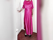 Uk Tv Bitch Nottstvslut In Very Shiny Pink Satin Ballgown.