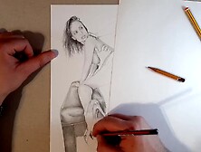 Speed Drawing - Charming MILF in high hells takes 2 penii! Anal threesome and DP