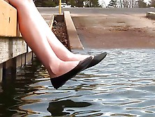 Crystal's Black Ballet Flats,  Shoeplay,  Barefoot,  Muddy