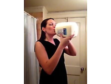 Amateur lady tries the milk challenge..
