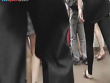 Short skirt upskirt video with brunette college girl