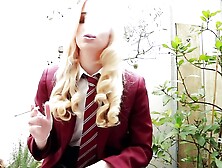 British Blonde College Girl Smoking Joi