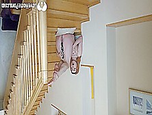 Stripping and playing with myself on the staircase