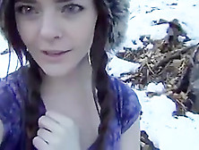 Cute Bimbo Masturbates In Snowy Weather