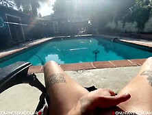Sexy Bi Large Cock Dad Muscle Boy & Hawt Tattooed FTM Outdoor Ardent Sex Banging By The Pool
