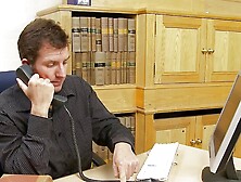 Boss takes a break from working to fuck a blonde slut