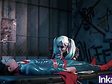 Superman destroys Harley Quinn's rectal hole and gives her an anal creampie.
