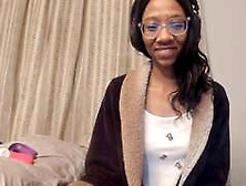 Petite black babe Jane Lotus fucks pussy while fingering ass