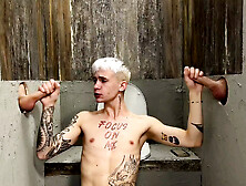 Young,  Tattooed Twink Gave Himself Up To Strangers In The Toilet Cabin