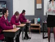 Huge boobs British MILF teacher Jasmine Jae gangbanged by her students