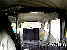 Brunette gets pierced cunt banged in cab