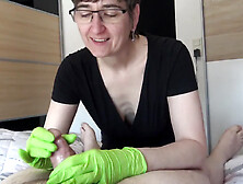 Green Gloves Covered In Cum - Hotmilf