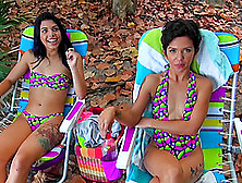 Cuties In Colorful Swimsuits Picked Up For A Wild Threesome