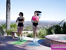 Sweet natural large tit lesbo doxies kiss delicate and lick their breathtaking large breasts