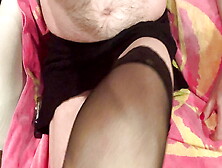 Bra,  Red Panty,  Stockings And Skirt Cumshot