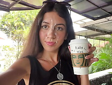 Crazy Cumwalk In Starbucks - Blowjob In Public Toilet, Drinking Coffee With Sperm