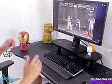 Gamer`s hunk Dream 3some became true.  Screwing 2 hawt Pornstars