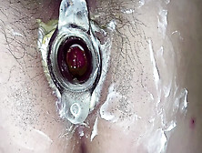 Cute Butt-Sex Gaping & Tunnel Plug.  Hairy Twat & Butthole Close-Up