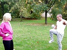 Two blondes and dan in outdoor action with Lovita Fate