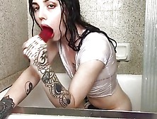 Fit Shemale Fucks Her Ass With Dildo In The Bathroom