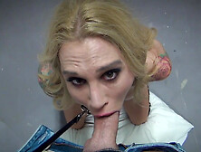 Hungry blowjob from MILF Sarah Jessie with fake tits