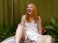 Hairy Redhead Masturbating In A Garden