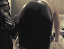 Leather Master Jizz On Slave's Leather Skirt Bum