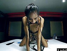 Spanking A Bound Asian Ladyboy Before Anal Fucking From Behind