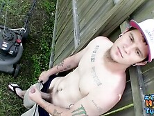 Handsome Guy Lex Lane Drains His Cock Outdoors