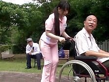 Subtitled fetish Chinese half naked caregiver outdoors