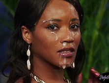 Busty ebony newbie facialized during debut