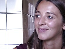 Beautiful teen with blue eyes is massaging her wet cherry